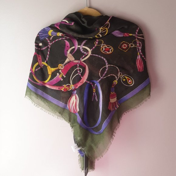 Barbieri Larioseta Italy Lightweight Floral Scarf 100% Fine Wool New! Square 36" - Picture 4 of 14